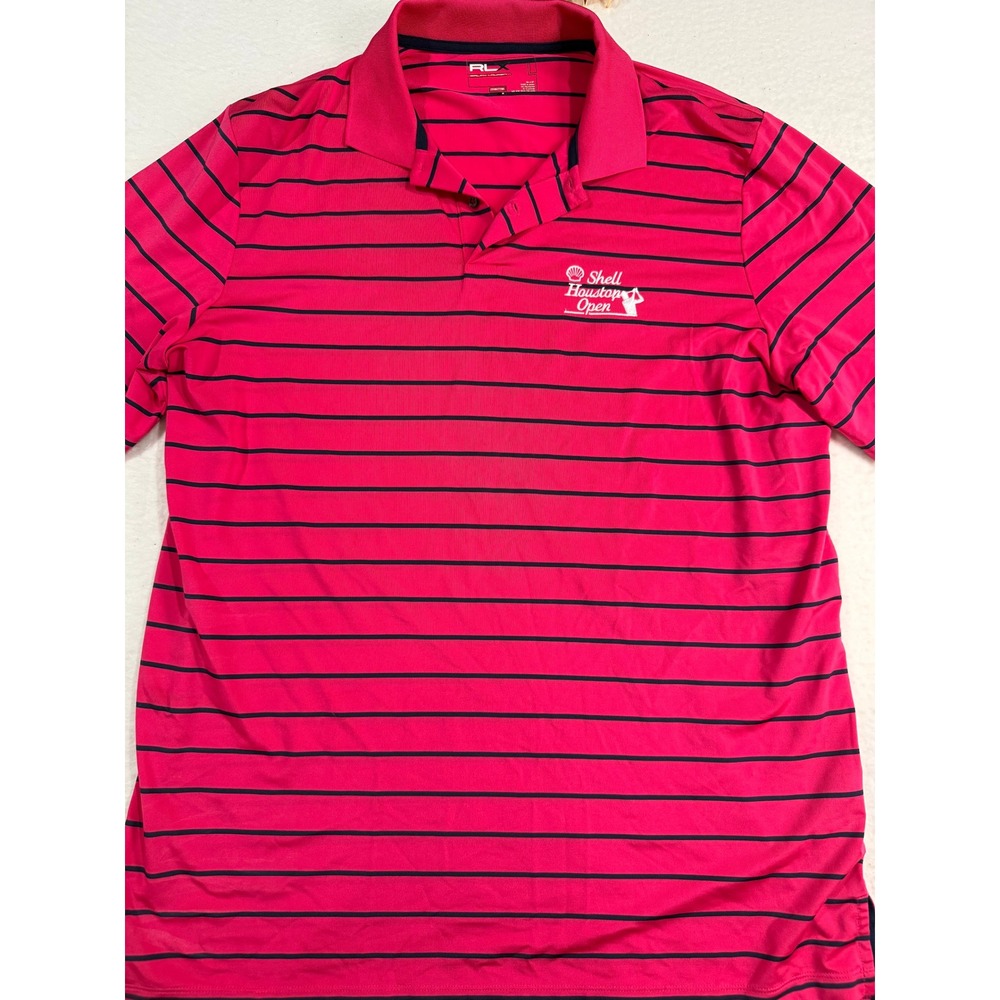 RLX Ralph Lauren Mens Pink Striped Shell Houston Open Golf Polo Shirt Size L